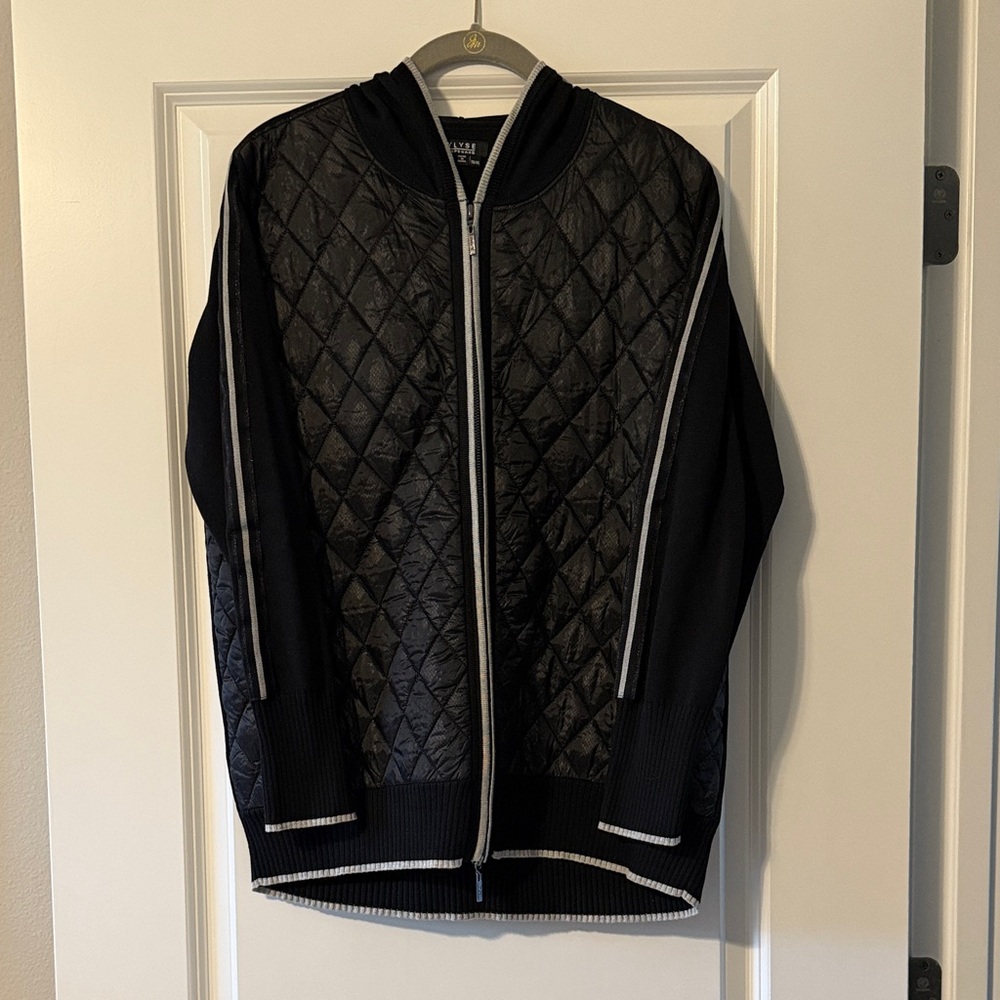Black Quilted Zip-Up Jacket with Hood